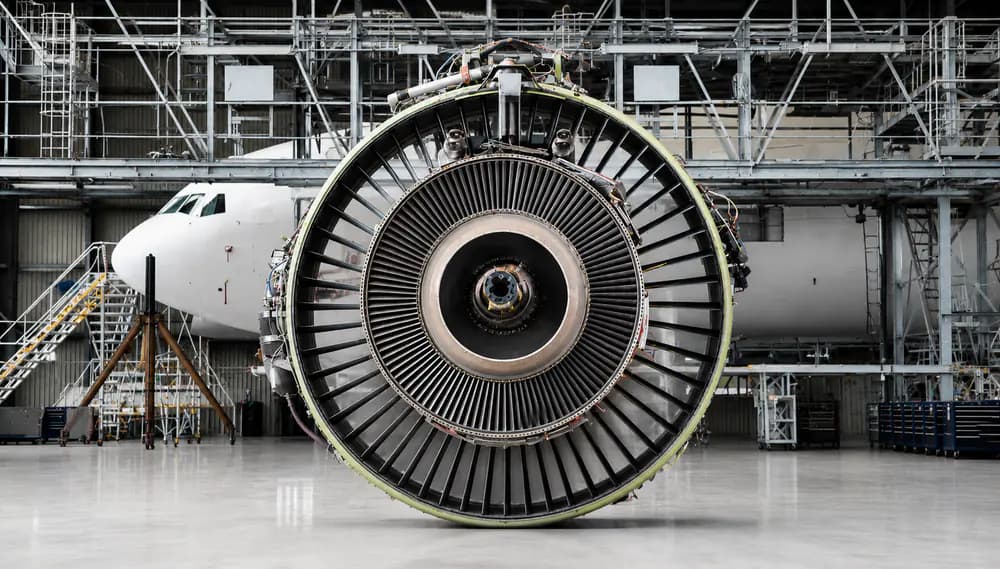 Aircraft engine module in a maintenance hangar