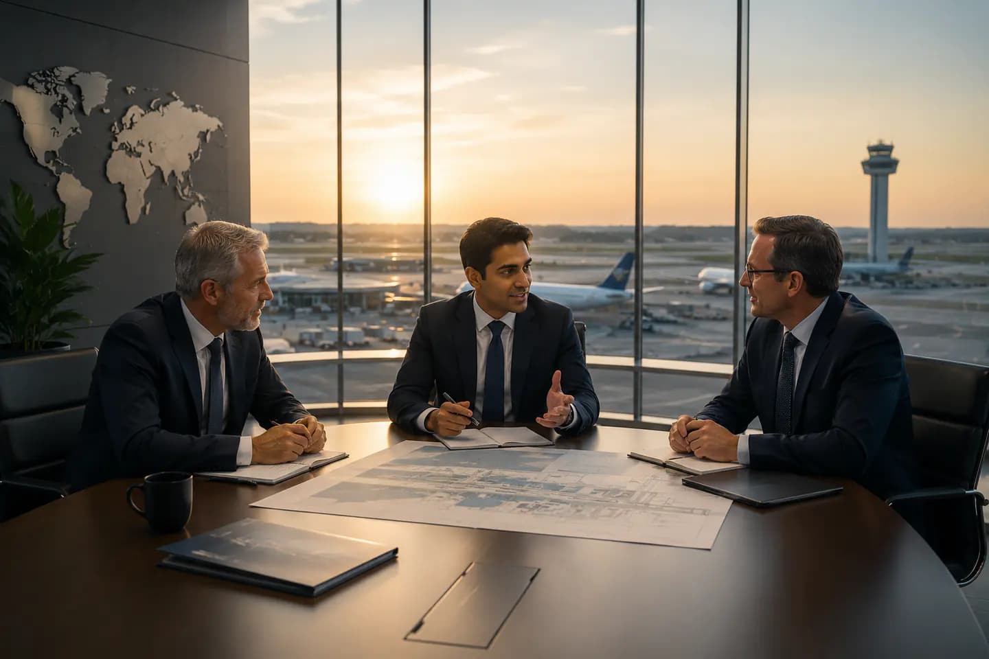 Aviation infrastructure consultation meeting overlooking airport operations