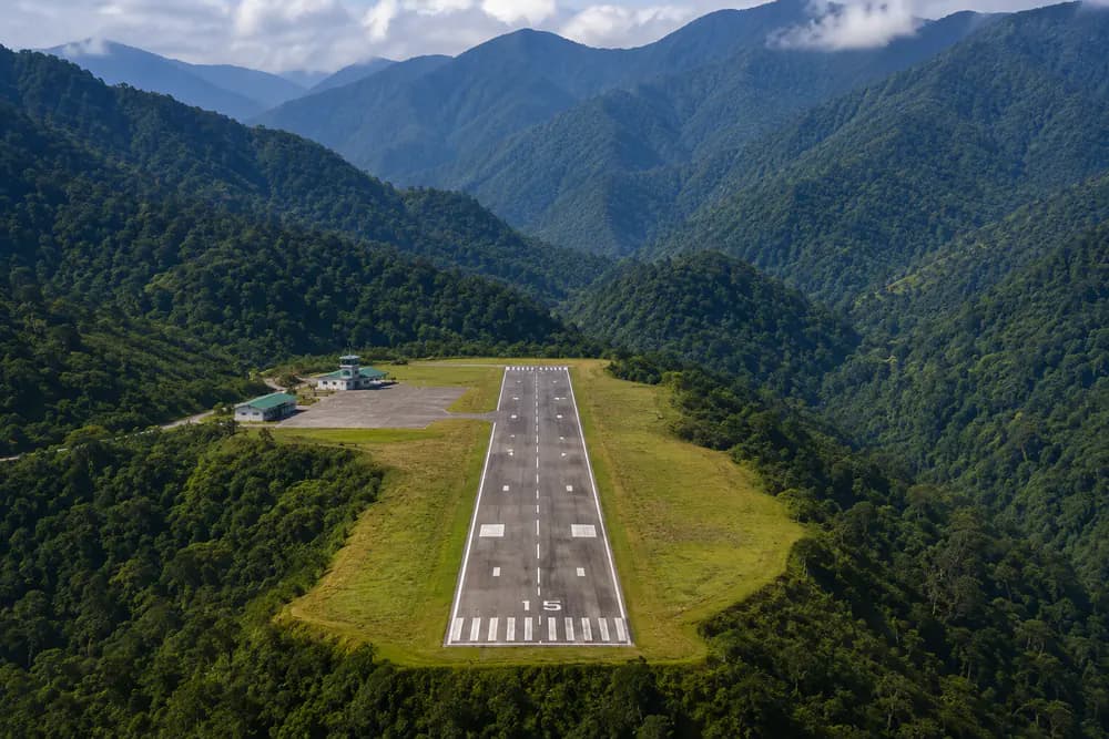 Remote mountain runway serving terrain-sensitive regional connectivity